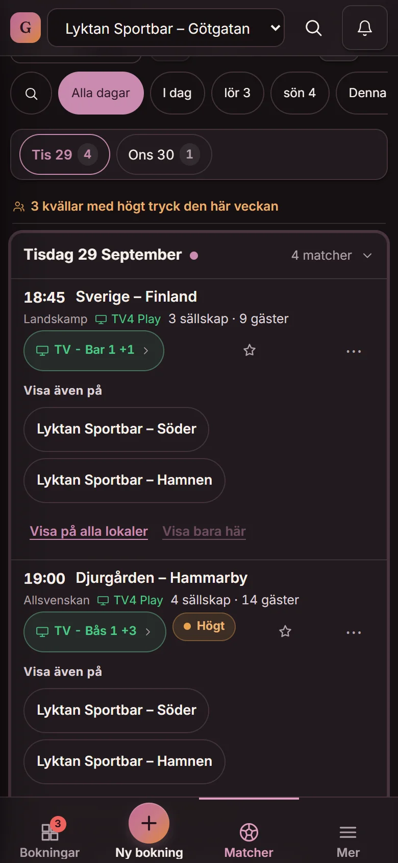 Matchraden i mobilen: Sverige – Finland med chipsen Visa även på Söder och Hamnen samt Visa på alla lokaler (demo)